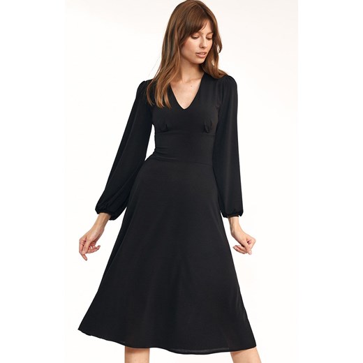 Klasyczna sukienka midi czarna S194C, Kolor czarny, Rozmiar 36, Nife ze sklepu Primodo w kategorii Sukienki - zdjęcie 140706163