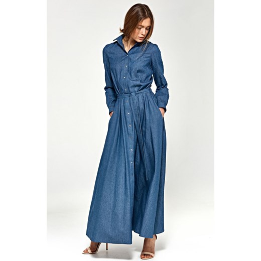Jeansowa sukienka maxi z długim rękawem S93, Kolor jeans, Rozmiar 36, Nife ze sklepu Primodo w kategorii Sukienki - zdjęcie 140706222