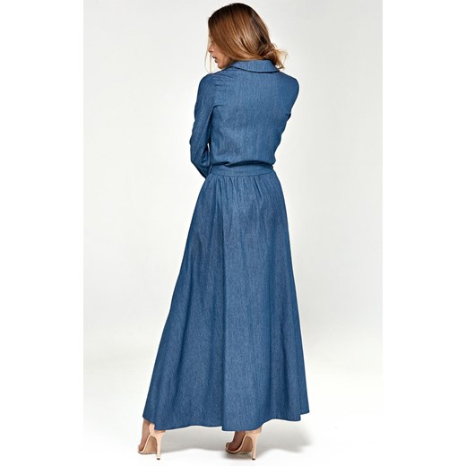 Jeansowa sukienka maxi z długim rękawem S93, Kolor jeans, Rozmiar 36, Nife Nife 38 Primodo