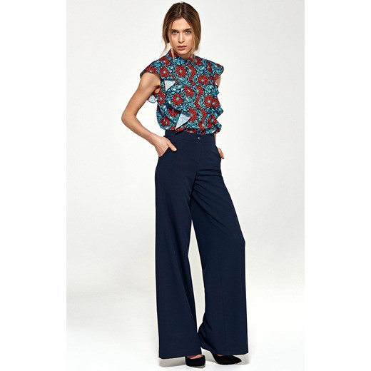 Granatowe spodnie typu palazzo SD31, Kolor granatowy, Rozmiar 36, Nife ze sklepu Primodo w kategorii Spodnie damskie - zdjęcie 140706231