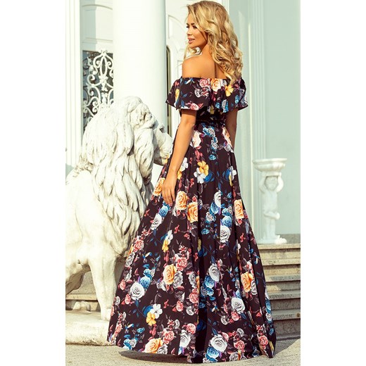 194-3 Długa suknia z hiszpańskim dekoltem, Kolor niebiesko-różowy, Rozmiar L, Numoco XL Primodo