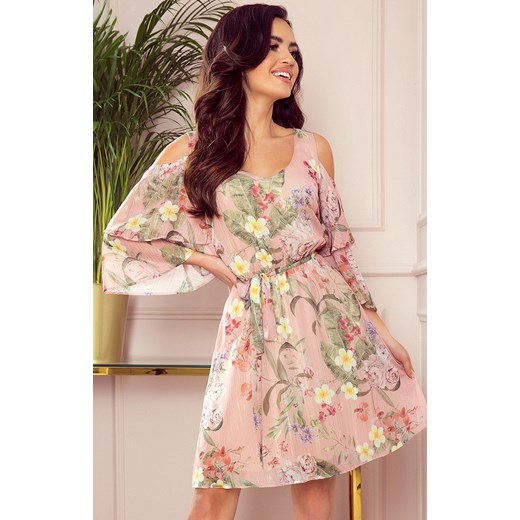 292-1 Marina szyfonowa sukienka, Kolor różowy-wzór, Rozmiar L, Numoco ze sklepu Primodo w kategorii Sukienki - zdjęcie 140707032