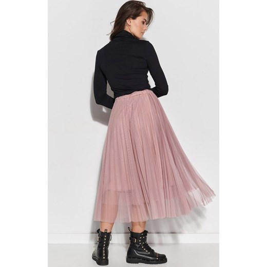 NU310 Plisowana tiulowa spódnica maxi, Kolor brudny róż, Rozmiar one size, Numinou one size Primodo
