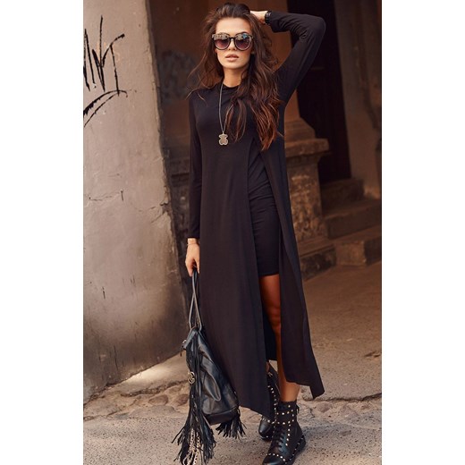 Wiskozowa maxi sukienka z rozcięciem NU322, Kolor czarny, Rozmiar S/M, NUMINOU Numinou S/M Primodo