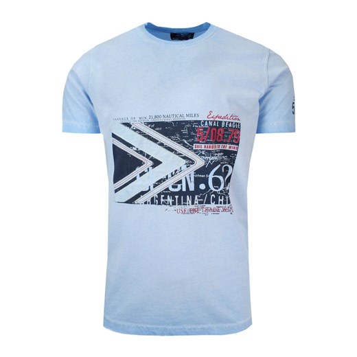 T-Shirt Męski Jasny Niebieski z Nadrukiem, Koszulka, Krótki Rękaw, U-neck TSKOWNEWAN4181mavi ze sklepu JegoSzafa.pl w kategorii T-shirty męskie - zdjęcie 140737814