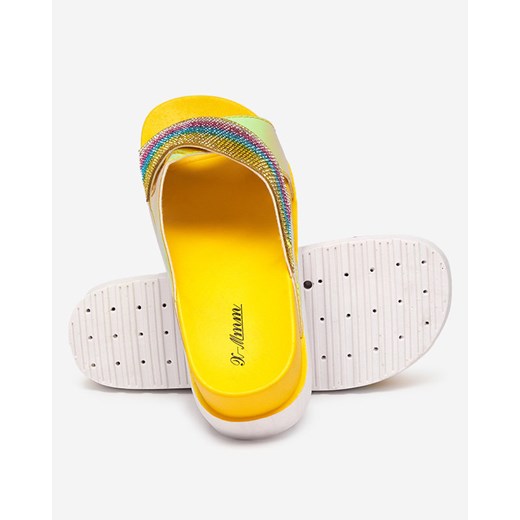 Żółte damskie klapki holograficzne z cekinami Yalay- Obuwie Royalfashion.pl 40 royalfashion.pl