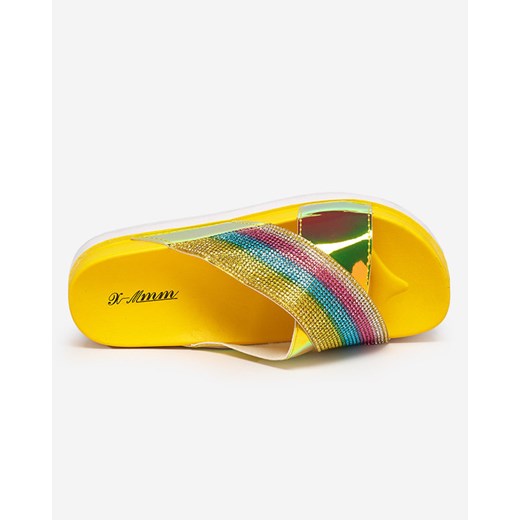 Żółte damskie klapki holograficzne z cekinami Yalay- Obuwie Royalfashion.pl 39 royalfashion.pl