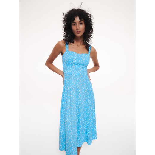 Reserved - Wzorzysta sukienka midi - Niebieski Reserved M Reserved