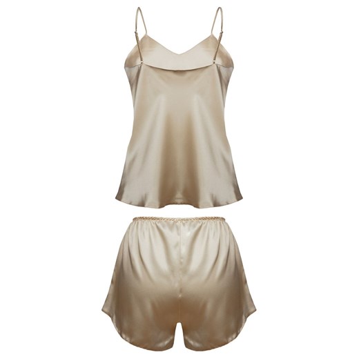 Beżowa krótka piżama satynowa damska Karen, Kolor jasny brąz-mocca, Rozmiar XS, DKaren ze sklepu Intymna w kategorii Piżamy damskie - zdjęcie 140809961