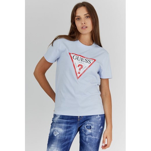 GUESS - Błękitny T-shirt damski z vintage logo Guess M promocja outfit.pl