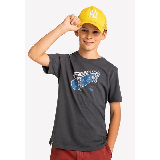 Szary t-shirt chłopięce Volcano z napisami z krótkim rękawem