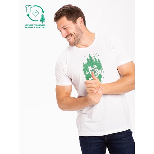 Biała koszulka męska z bawełny organicznej, z motywem eko T-WORLD XL Volcano.pl