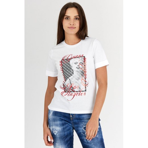 GUESS - Biały T-shirt damski z nadrukiem Guess XS okazja outfit.pl