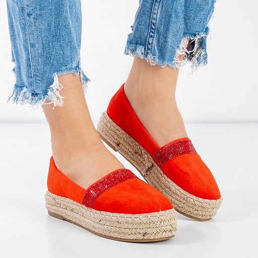 Czerwone espadryle na platformie Syrina - Obuwie Royalfashion.pl 40 royalfashion.pl