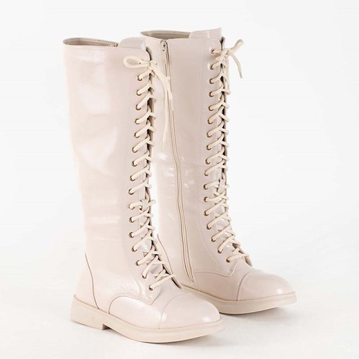 OUTLET Beżowe sznurowane kozaki lakierowane Tristessa - Obuwie Royalfashion.pl 39 royalfashion.pl
