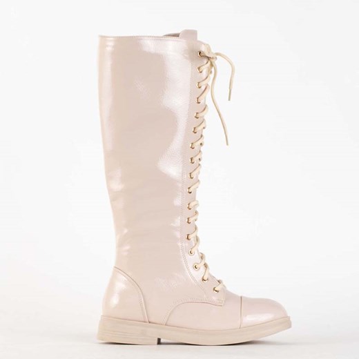 OUTLET Beżowe sznurowane kozaki lakierowane Tristessa - Obuwie Royalfashion.pl 39 royalfashion.pl