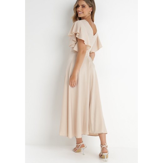Sukienka Born2be maxi elegancka na wesele rozkloszowana z krótkimi rękawami