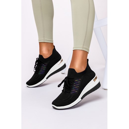 Buty sportowe damskie Casu sneakersy czarne na koturnie 