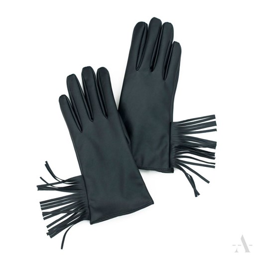 Czarne rękawiczki damskie w stylu BOHO z frędzlami Chrl M (7,5) wyprzedaż Evangarda.pl