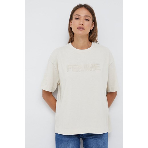 Selected Femme t-shirt bawełniany kolor beżowy Selected Femme S ANSWEAR.com