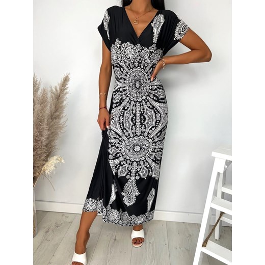 Czarna Wzorzysta Sukienka Maxi 7968-71-A (M/L) Modnakiecka.pl XL/2XL ModnaKiecka.pl
