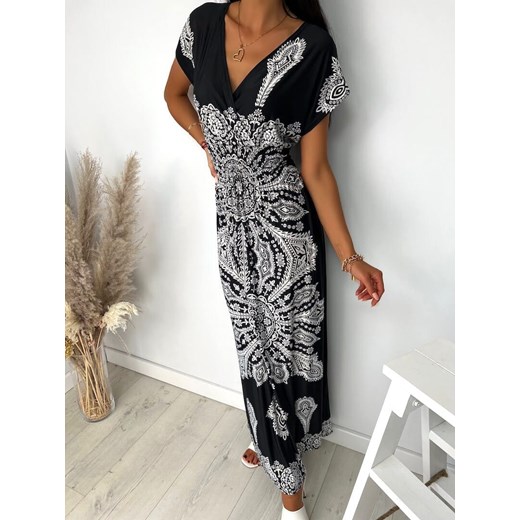 Czarna Wzorzysta Sukienka Maxi 7968-71-A (M/L) Modnakiecka.pl M/L ModnaKiecka.pl
