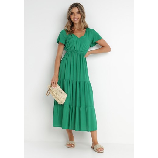 Zielona Sukienka z Wiskozy Folky ze sklepu Born2be Odzież w kategorii Sukienki - zdjęcie 141442803