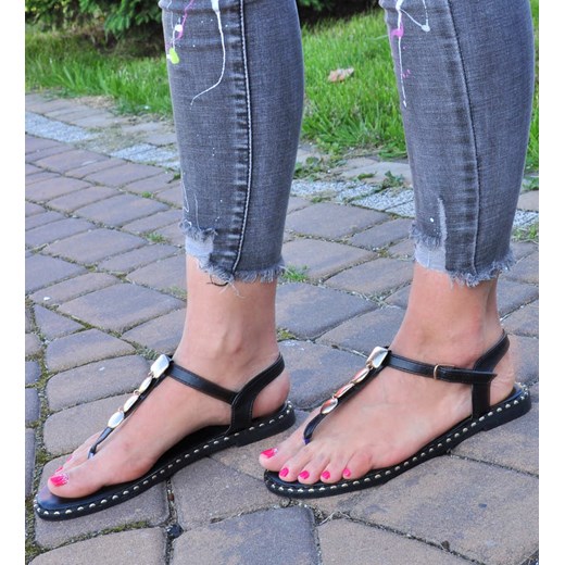 Czarne sandały japonki na płaskim obcasie /C2-3 12016 T495/ ze sklepu Pantofelek24.pl w kategorii Sandały damskie - zdjęcie 141479271