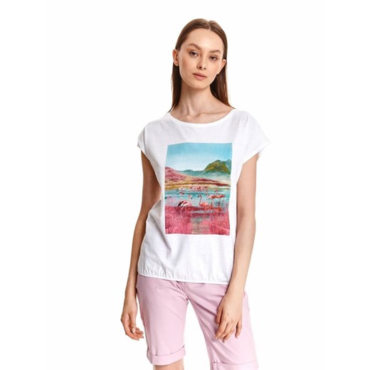 T-shirt damski z kolorowym nadrukiem we flamingi Top Secret 40 Top Secret promocyjna cena
