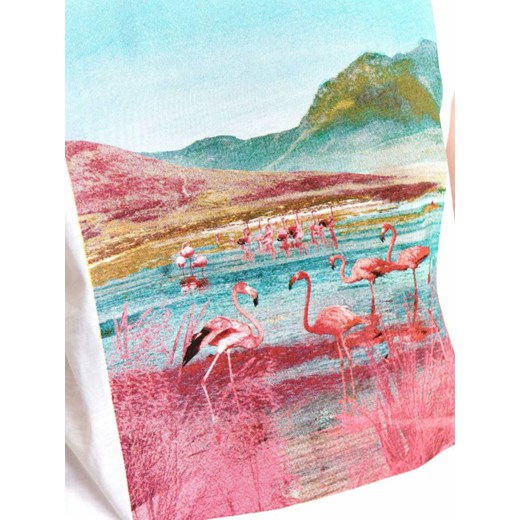 T-shirt damski z kolorowym nadrukiem we flamingi Top Secret 36 okazyjna cena Top Secret