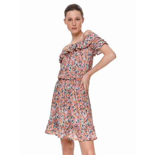 Sukienka w kwiaty z odkrytymi ramionami i falbaną ze sklepu Top Secret w kategorii Sukienki - zdjęcie 141521793