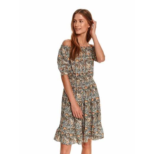 Sukienka w drobny nadruk z odkrytymi ramionami ze sklepu Top Secret w kategorii Sukienki - zdjęcie 141521850
