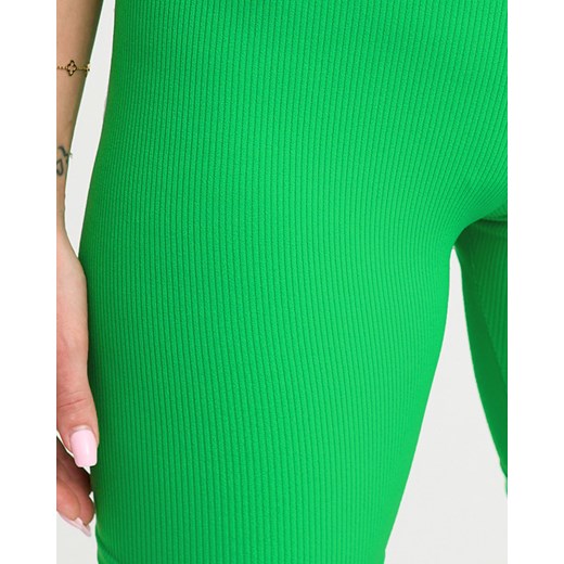 Neonowe zielone damskie prążkowane legginsy kolarki - Odzież Royalfashion.pl L - 40 royalfashion.pl