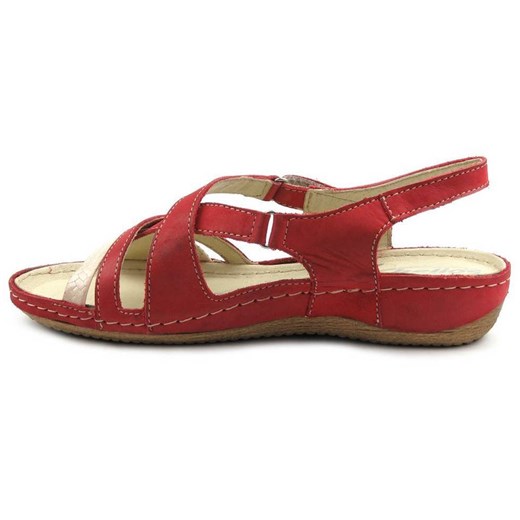 Lekkie sandały damskie z miękkiej skóry - HELIOS Komfort 252, czerwone Helios Komfort 41 promocyjna cena ulubioneobuwie