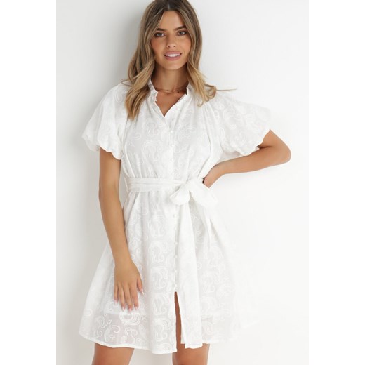 Biała Sukienka z Bawełny Zanpey ze sklepu Born2be Odzież w kategorii Sukienki - zdjęcie 141557741