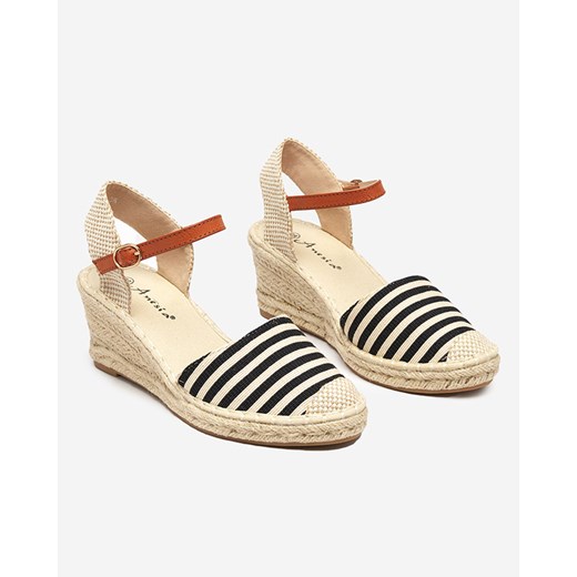 Czarne espadryle damskie w paseczki na koturnie Mecera - Obuwie Royalfashion.pl 37 royalfashion.pl