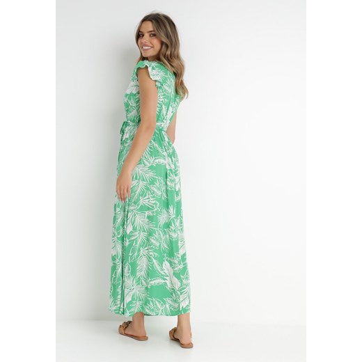 Sukienka Born2be zielona maxi z wiskozy w kwiaty trapezowa