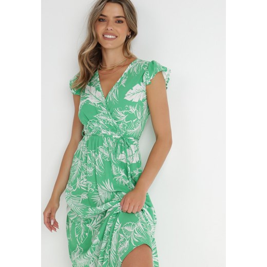 Sukienka Born2be z dekoltem w serek w kwiaty maxi trapezowa