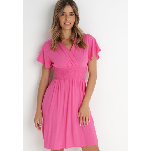 Różowa Sukienka z Wiskozy Saede ze sklepu Born2be Odzież w kategorii Sukienki - zdjęcie 141589151