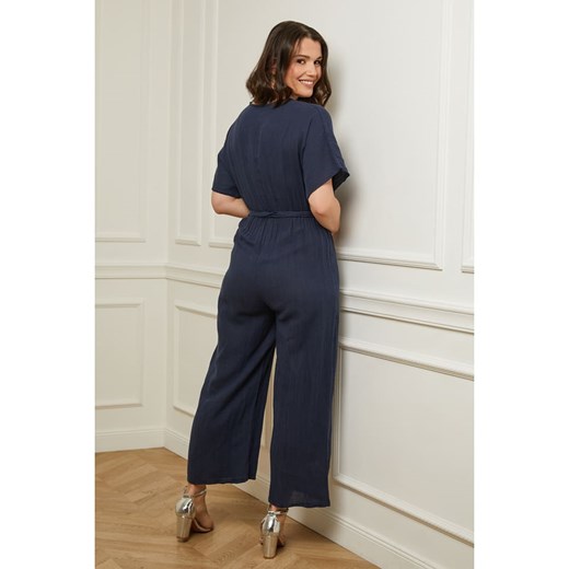 Lniany kombinezon w kolorze granatowym Curvy Lady 40/42 wyprzedaż Limango Polska