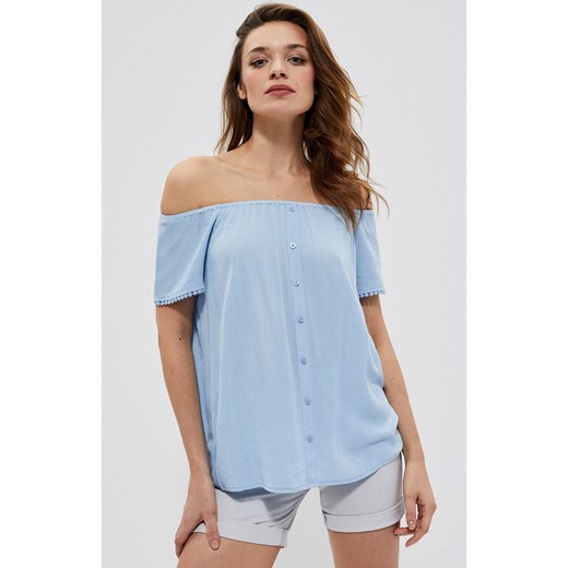 3758 Gładka bluzka koszulowa z wiskozy, Kolor niebieski, Rozmiar M, Moodo ze sklepu Primodo w kategorii Bluzki damskie - zdjęcie 141634883
