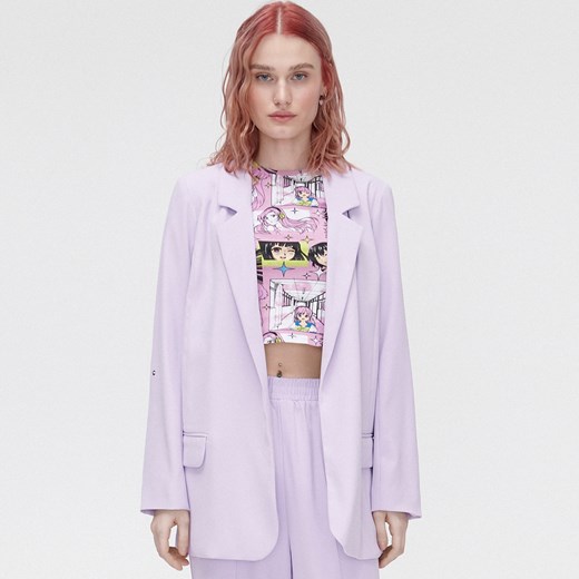 Cropp - Liliowa marynarka oversize - Fioletowy Cropp XL wyprzedaż Cropp