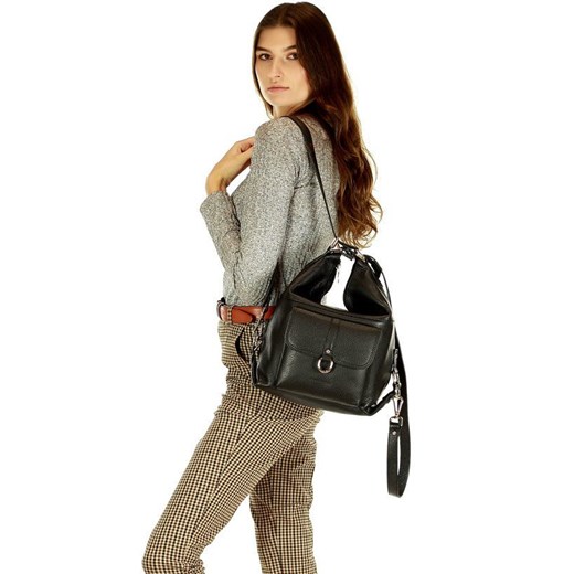 Torebka - plecak ze skóry naturalnej  - Alessia czarny Mazzini uniwersalny Verostilo