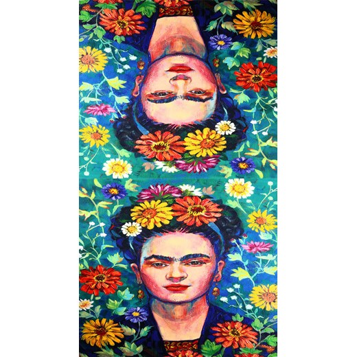 Szal apaszka silk touch feeling Frida Kahlo autoportret boho kwiaty zielony Valentina uniwersalny Verostilo