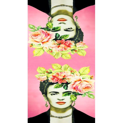 Szal apaszka silk touch feeling Frida Kahlo autoportret z motywem kwiatu róży -  Valentina uniwersalny Verostilo