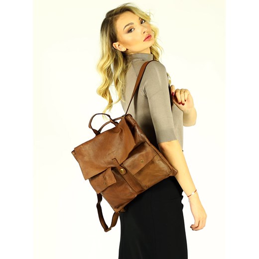 Skórzana torebka plecak handmade safari style - MARCO MAZZIN brąz uniwersalny Verostilo