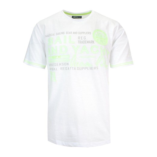 T-Shirt Męski Biały z Zielonym Nadrukiem, Koszulka, Krótki Rękaw, U-neck TSKOWMCL35279beyaz ze sklepu JegoSzafa.pl w kategorii T-shirty męskie - zdjęcie 141773401