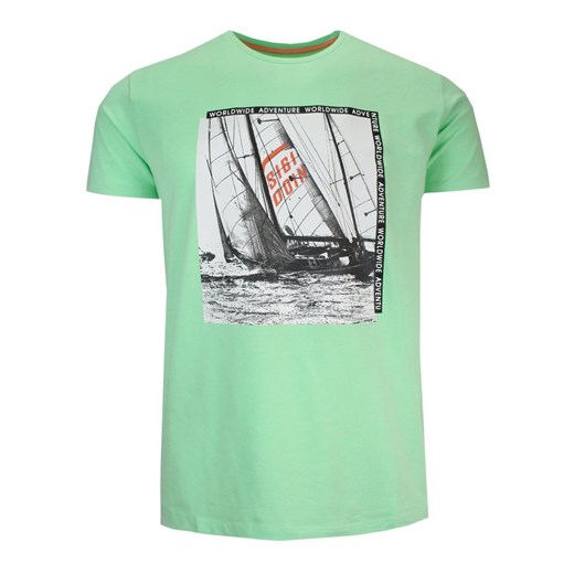 T-Shirt Męski Zielony z Nadrukiem w Żaglówkę, Koszulka, Krótki Rękaw, U-neck TSKOWMCL35249suyesil ze sklepu JegoSzafa.pl w kategorii T-shirty męskie - zdjęcie 141773423