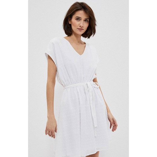 Sukienka damska biała z tkaniny plumeti 3761, Kolor biały, Rozmiar XS, Moodo ze sklepu Primodo w kategorii Sukienki - zdjęcie 141820511