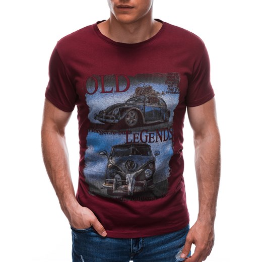 T-shirt męski z nadrukiem 1699S - bordowy Edoti.com XXL Edoti.com